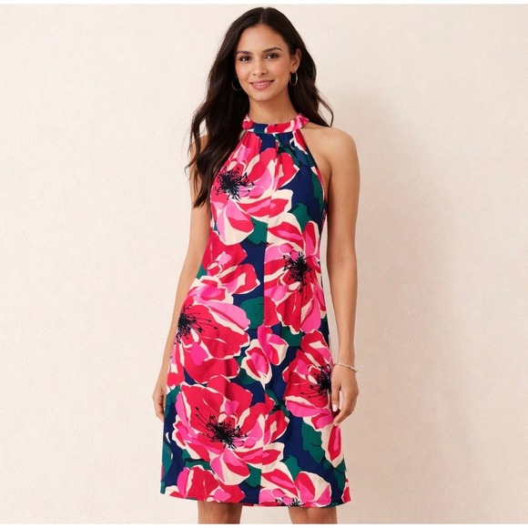 Trina Turk Dresses & Skirts - Trina Turk Floral Halter Neck Sheath Dress Pink Size 6 Spring Resort Vacation
